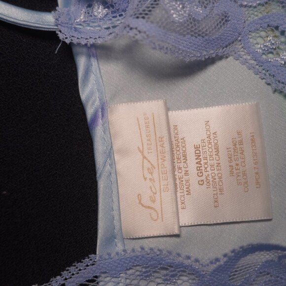 Secret Treasure Womens Light Blue Floral Sheer Silk Vintage Slip Size Large - Picture 7 of 8